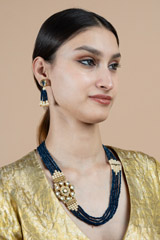 Navy Blue and Pearl Necklace SetDSC09172