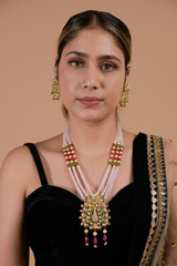 Pink and Red Kundan Necklace_DTR3616
