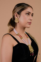 Pink and Red Kundan Necklace_DTR3619