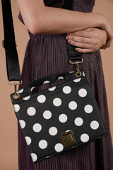 White And  Black Polka Dots Handbag_DTR3900