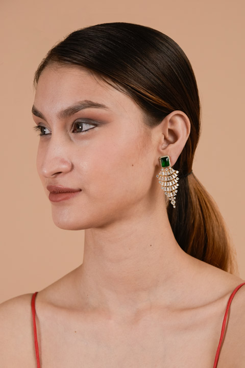 Green Stone And Cascade Earrings