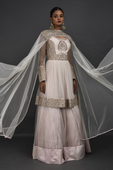 Zardosi And Sequin Cape Gown