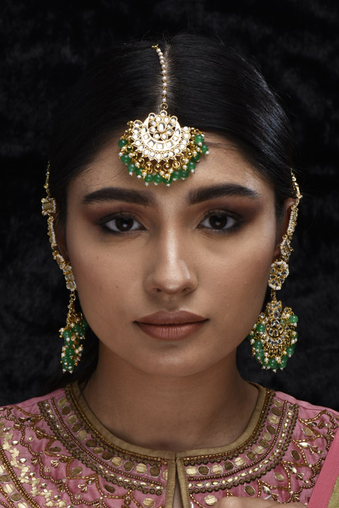 Gold And Green Chandbali Set