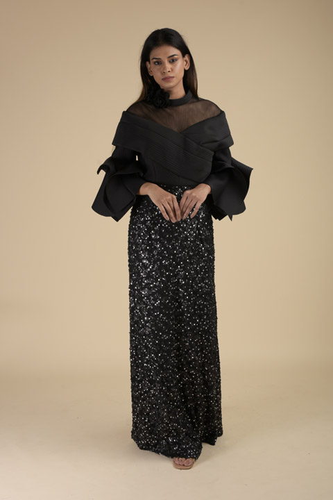 Black Sequinned Cocktail Gown