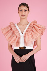 Black And Peach Pleated Ruffle GownDSC05729