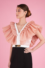 Black And Peach Pleated Ruffle GownDSC05730