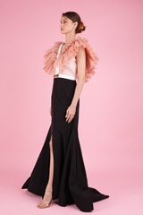 Black And Peach Pleated Ruffle GownDSC05731