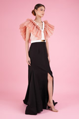 Black And Peach Pleated Ruffle GownDSC05732