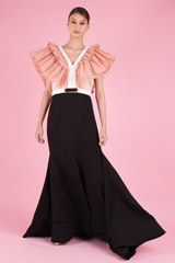 Black And Peach Pleated Ruffle GownDSC05733