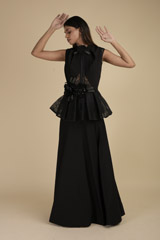 Black Peplum Gown With Belt