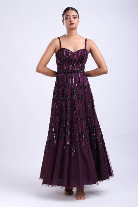 Beaded Plum Gown