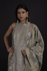 Grey Banarasi Anarkali Set_SUB8607