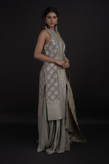 Grey Banarasi Anarkali Set_SUB8609
