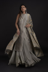 Grey Banarasi Anarkali Set_SUB8616