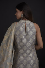 Grey Banarasi Anarkali Set_SUB8619