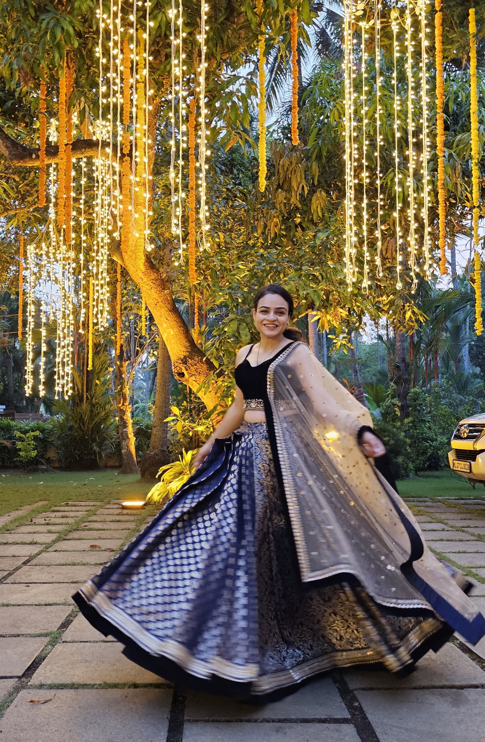 Navy Blue Brocade Lehenga Set