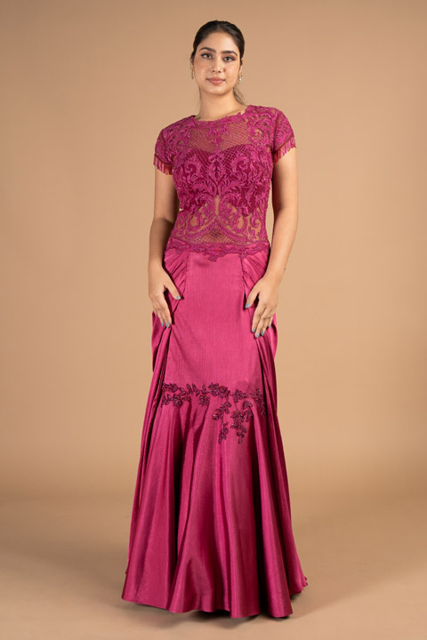 Draped Embroidered Gown