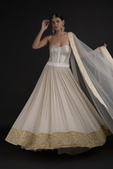 White Brocade Corset Gown With Dupatta
