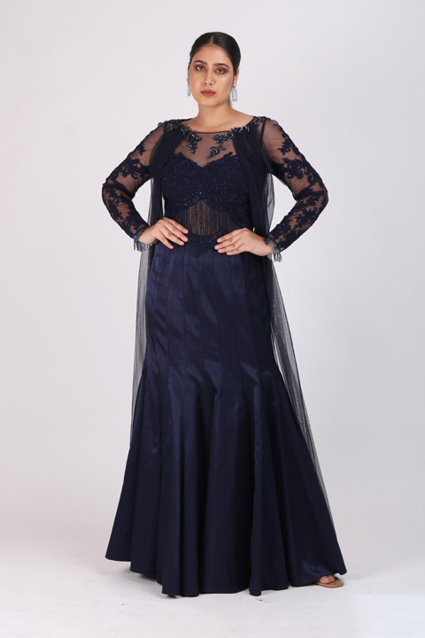Navy Blue Embellished Gown