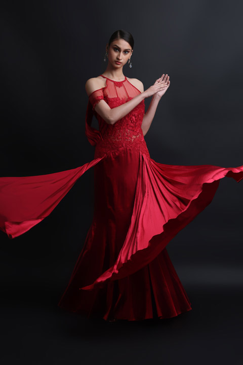 Red Cold Shoulder Gown