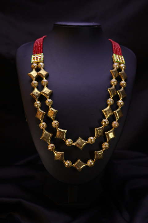 Red Geometric Motif Necklace