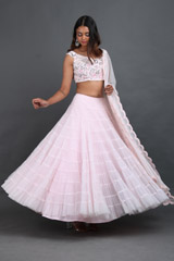 Pink Plain Tiered Lehenga