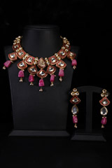 Red Meenakari And Kundan Set