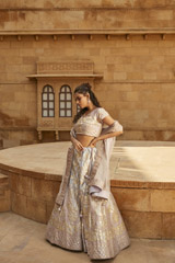 Ivory Leather And Gota Lehenga Set