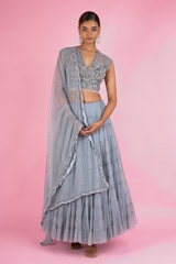 Dull Blue Tiered LehengaDSC07042
