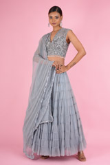 Dull Blue Tiered LehengaDSC07043