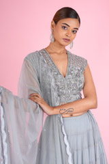 Dull Blue Tiered LehengaDSC07044