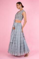 Dull Blue Tiered LehengaDSC07045