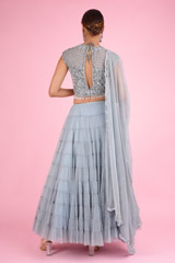 Dull Blue Tiered LehengaDSC07048
