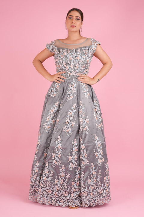Grey Embroidered gown