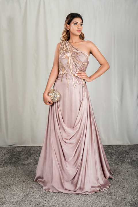 One Shoulder Draped Gown