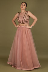 Salmon pink Top With Net SkirtDSC02388