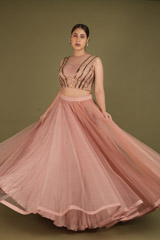 Salmon pink Top With Net Skirt