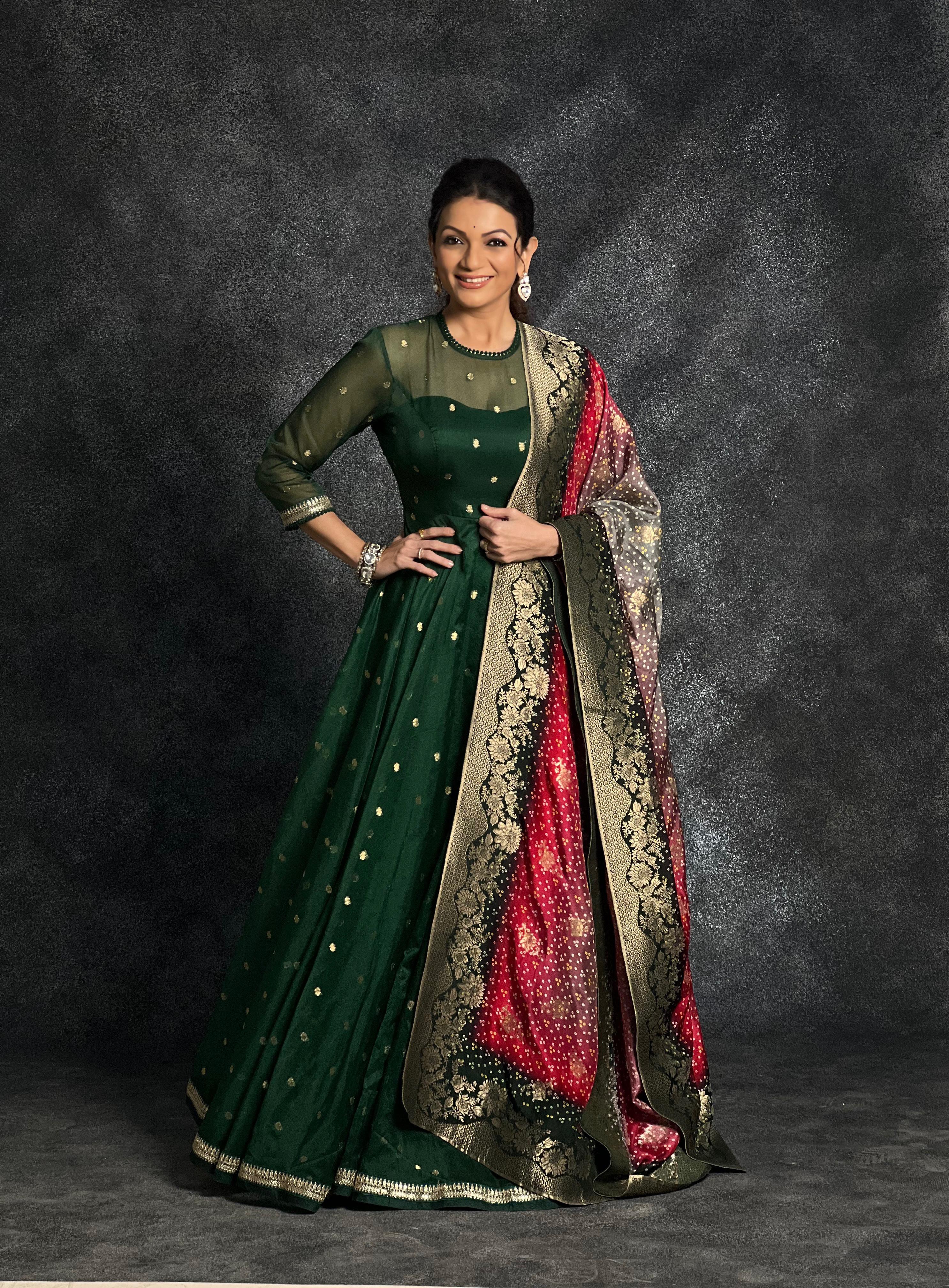Green Full Length Gown With Dupatta