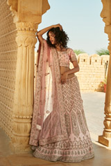 Peach Jaal  Lehenga