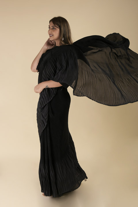 Black Pleated Saree