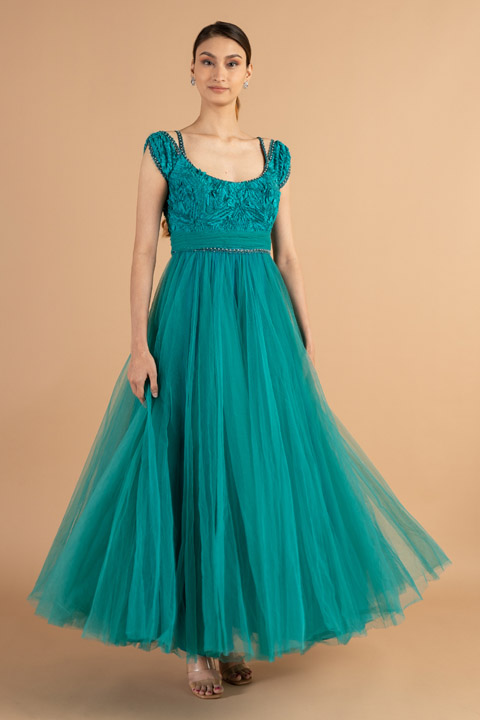 Teal Cold Shoulder Gown