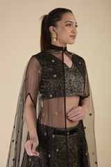 Black Gajji Printed Silk Top Bottom Set_DTR2754