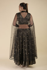 Black Gajji Printed Silk Top Bottom Set_DTR2757