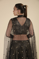 Black Gajji Printed Silk Top Bottom Set_DTR2758