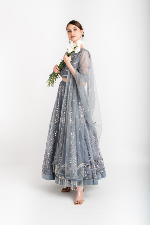 Grey Baadla Embellished Lehenga
