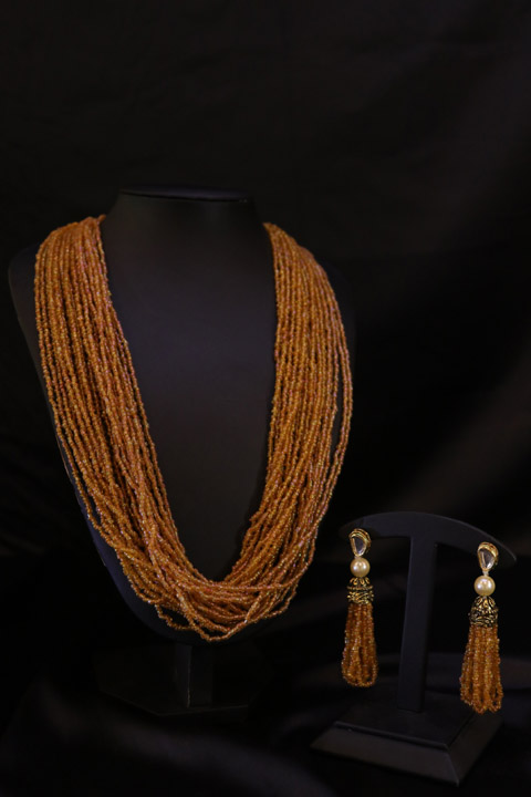 Orange Multi String Necklace Set