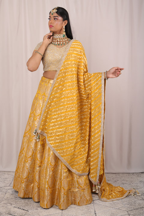 Mustard Banarasi Lehenga