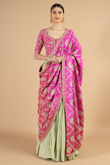 Pink And Green Crinkled Lehenga SetDSC04897