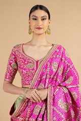 Pink And Green Crinkled Lehenga SetDSC04898