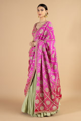 Pink And Green Crinkled Lehenga SetDSC04899